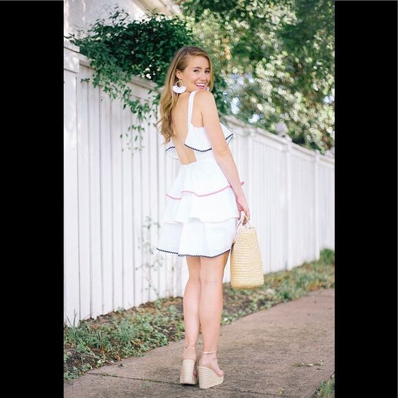 WAYF BACKLESS RUFFLED WHITE TIERED DRESS - Picture 3 of 14